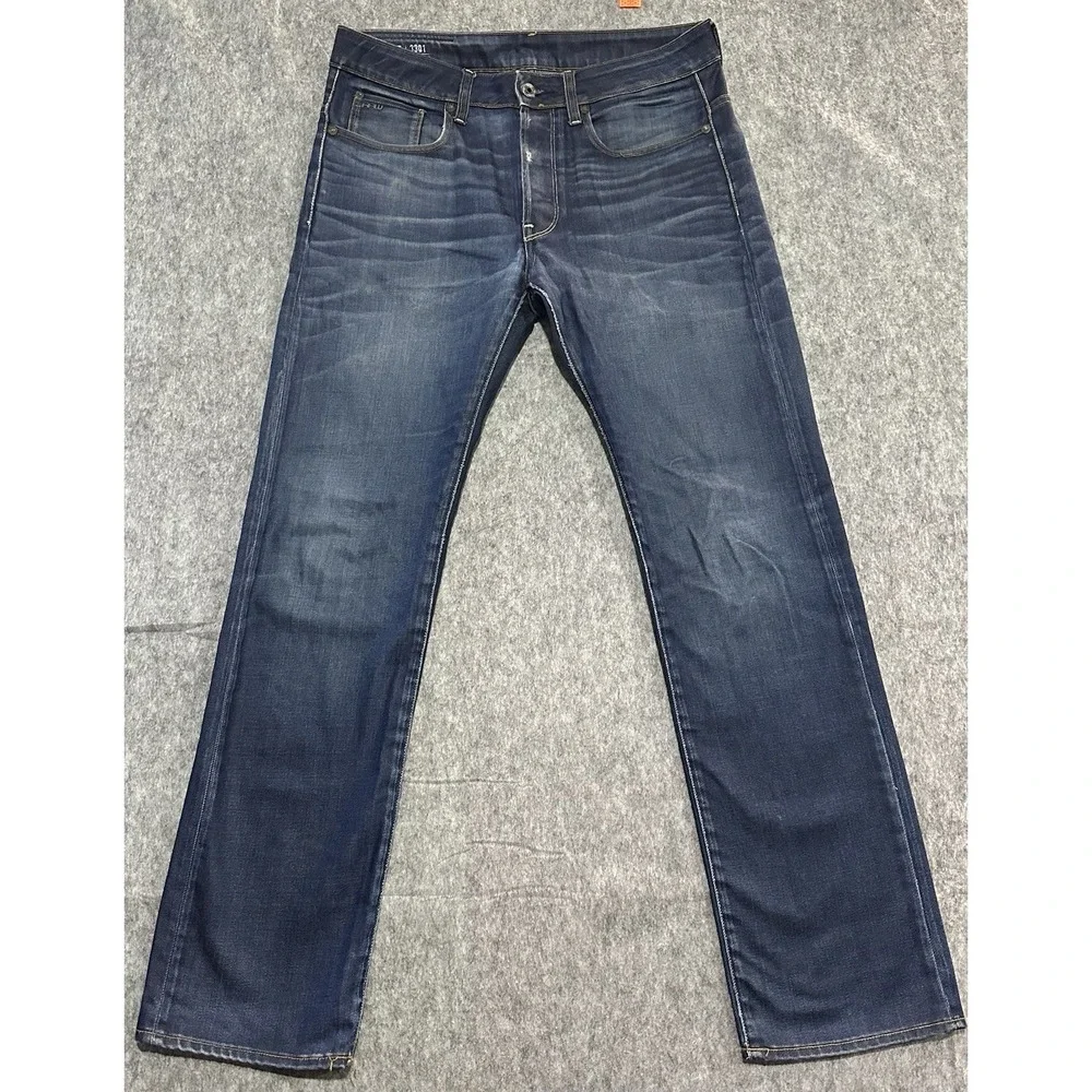 G-Star Raw 3301 Straight Jeans Men's Denim Blue Button Fly - Size 32x32